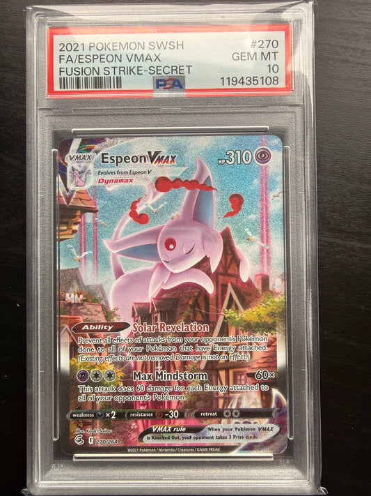 Espeon Vmax PSA 10 Fusion Strike Alt Art Pokemon Card 270/264 Full Art 2021 FA